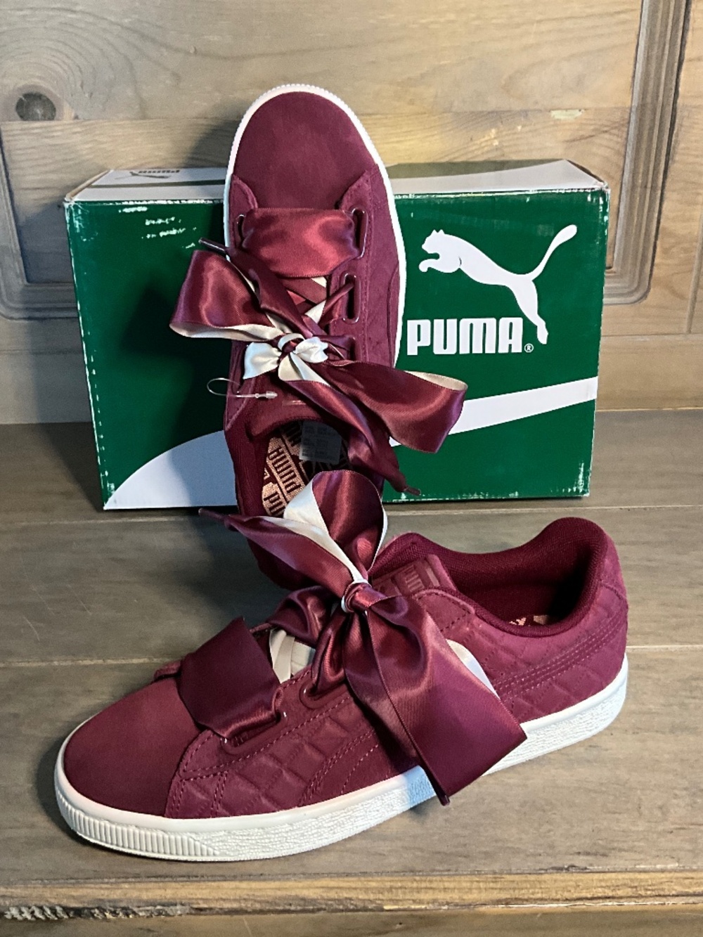 Puma Suede Heart Quilt 365462-01 Women's 8 Cordovan Cameo Brown NWT Box